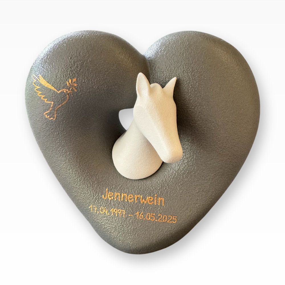 Pferdeurne Herz Pferd aus edlem Porzellan