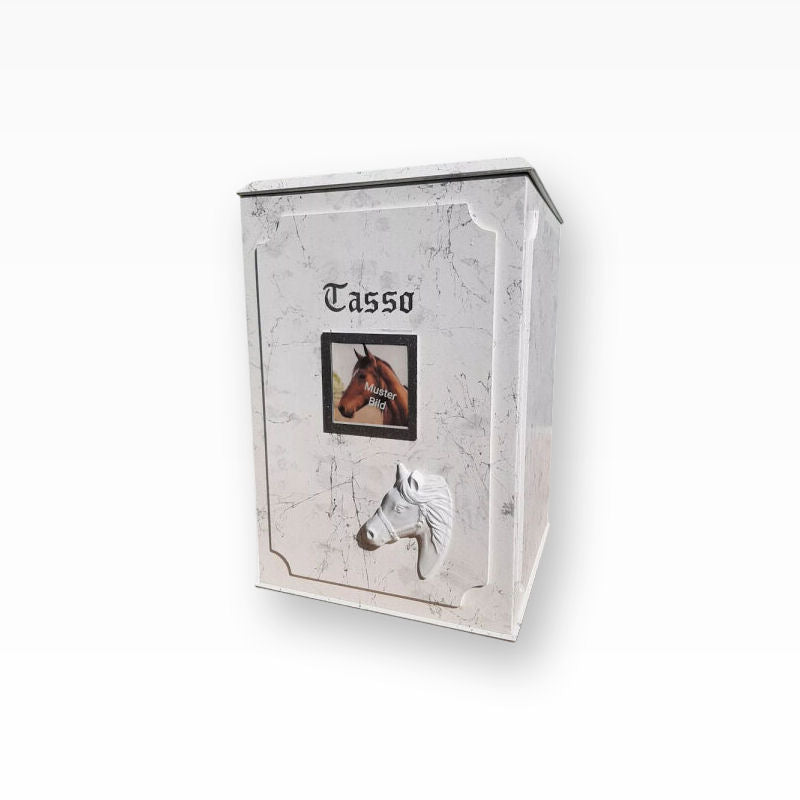 Pferdeurne Marmoroptik mit Bilderrahmen und Pferdekopf in 3D