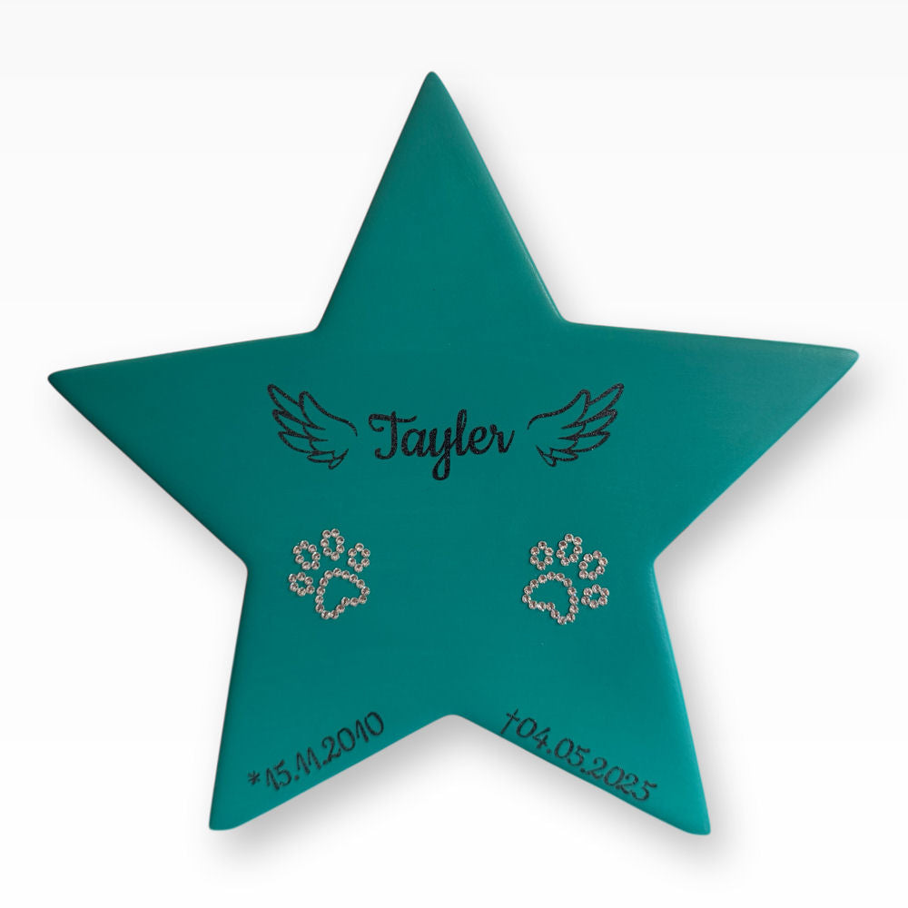 Tierurnen Stern mit Pfötchen aus Kristallsteinchen