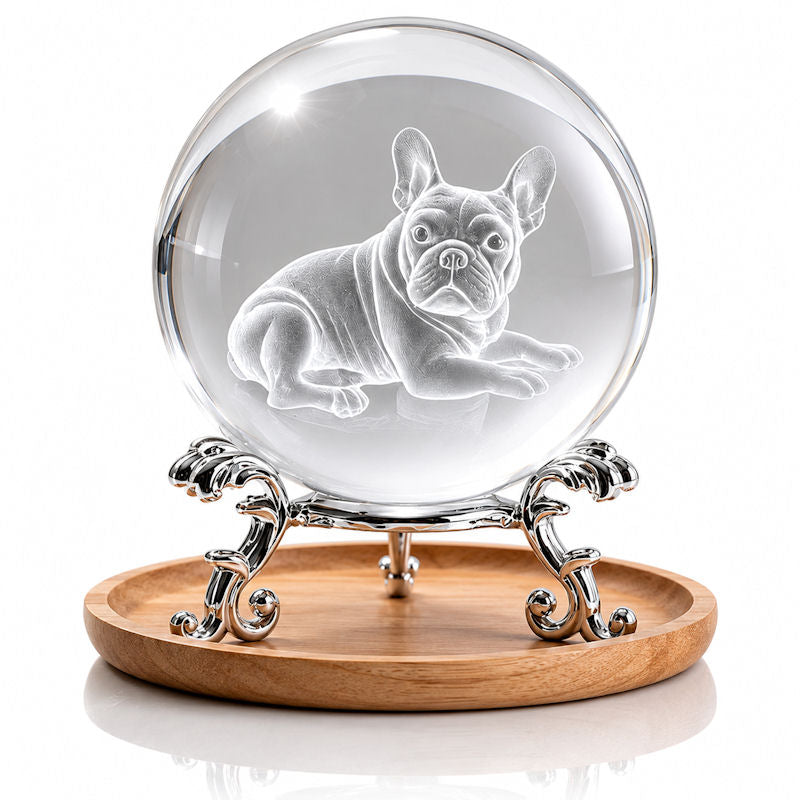 Kristallkugel Französische Bulldogge mit 3D-Lasergravur