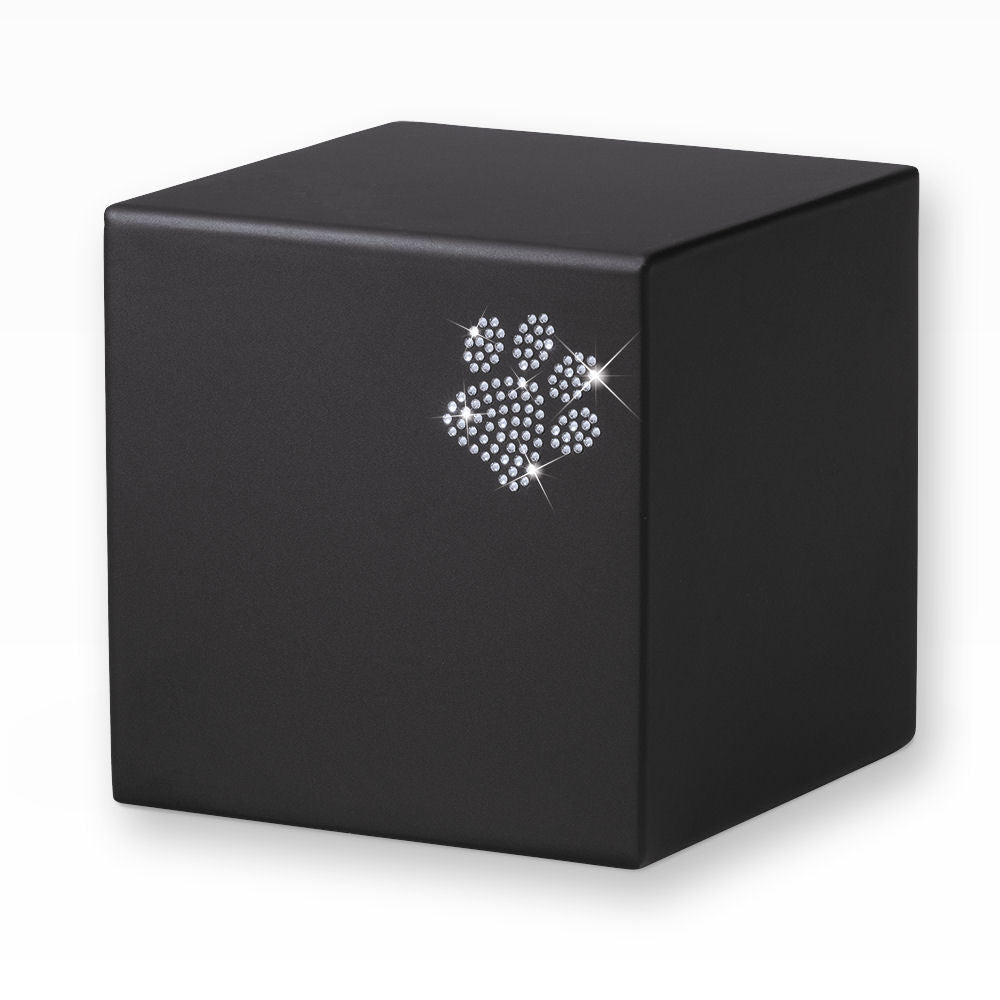 Heiso Tierurne Würfelurne Pfote aus Strasssteinchen