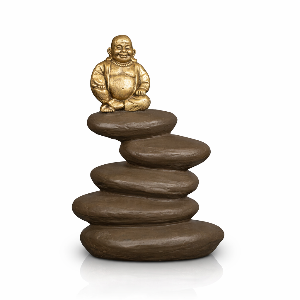 Keramik-Kunsturne Buddha auf Steinen – Symbol für Balance und inneren Frieden