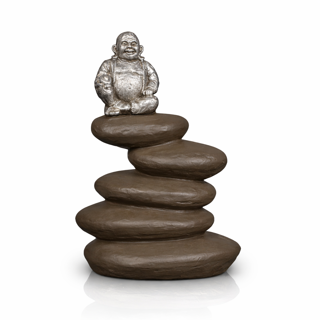 Keramik-Kunsturne Buddha auf Steinen – Symbol für Balance und inneren Frieden