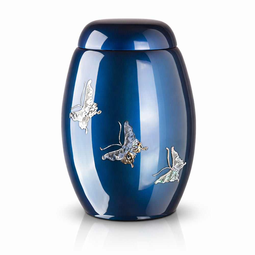 Glasfaser-Humanurne mit Schmetterlingsmotiv