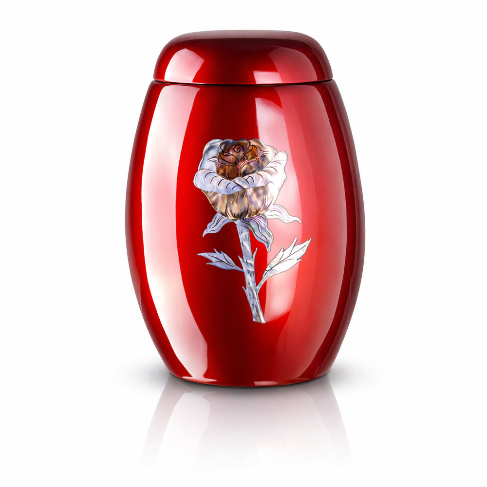 Glasfaser-Humanurne mit Rosenmotiv – Symbol für Liebe und Erinnerung