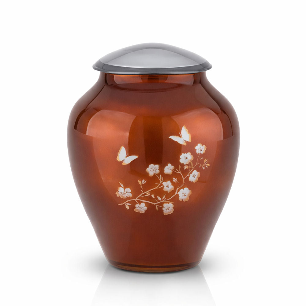 Glasurne mit Blüten- und Schmetterlingsmotiv