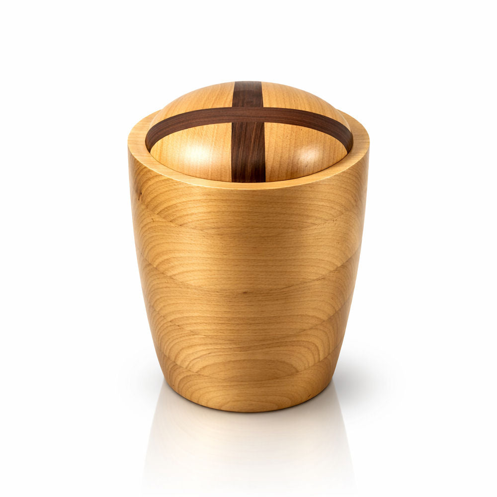 Urne für die Beisetzung Buche Nussbaum mit Kreuz