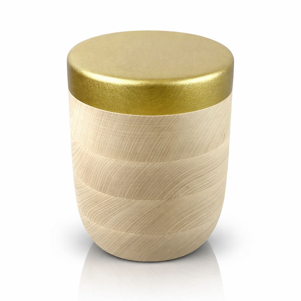 Urne für Menschen aus Ahornholz mit goldenem Deckel