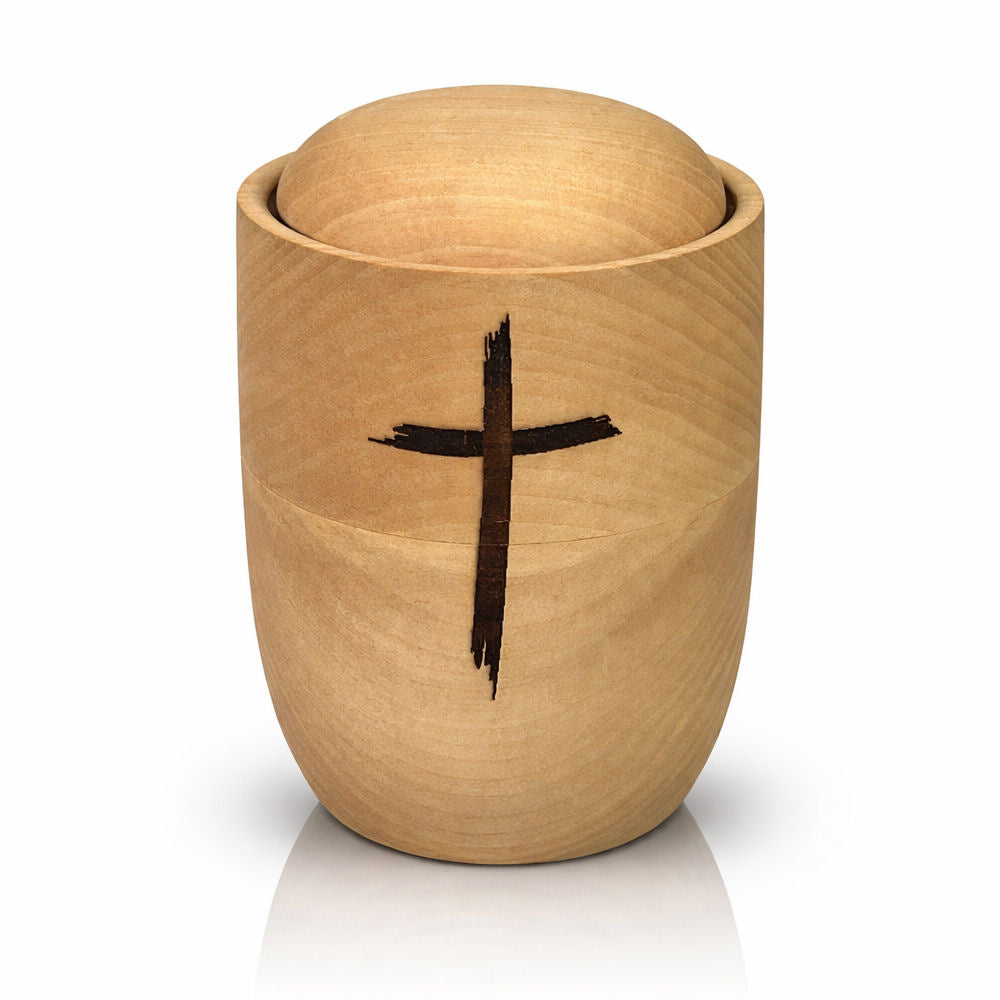 Urne für Mensch Holzurne aus Lindenholz mit Lasergravur Kreuz