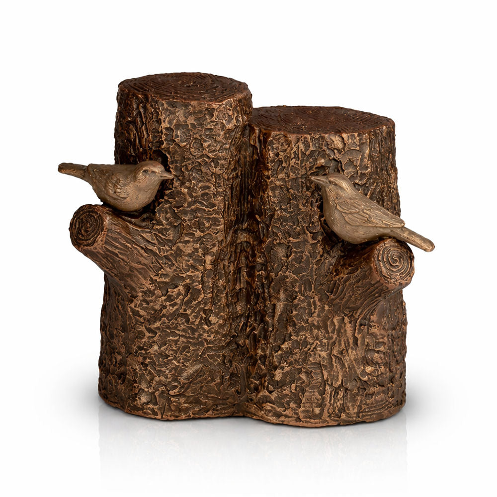 Doppelurne für die Beisetzung Keramikurne Baumstamm mit Vögel