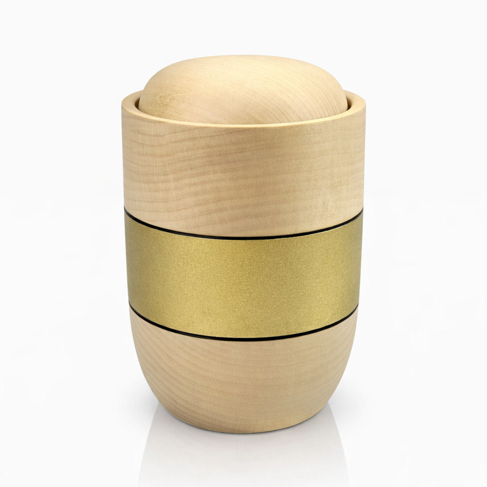 Holzurne für die Beisetzung Handgefertigt aus Lindenholz mit Zierband