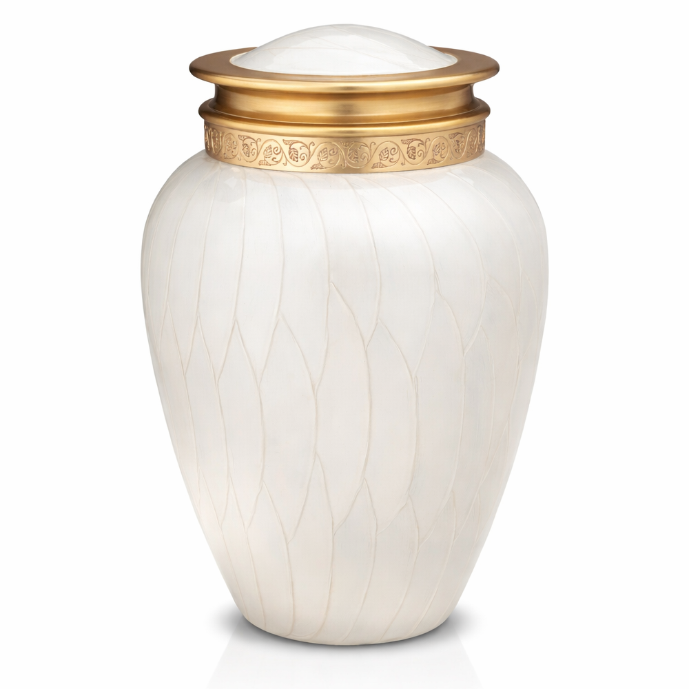 Elegante Humanurne mit Blattstruktur und Ornamentring