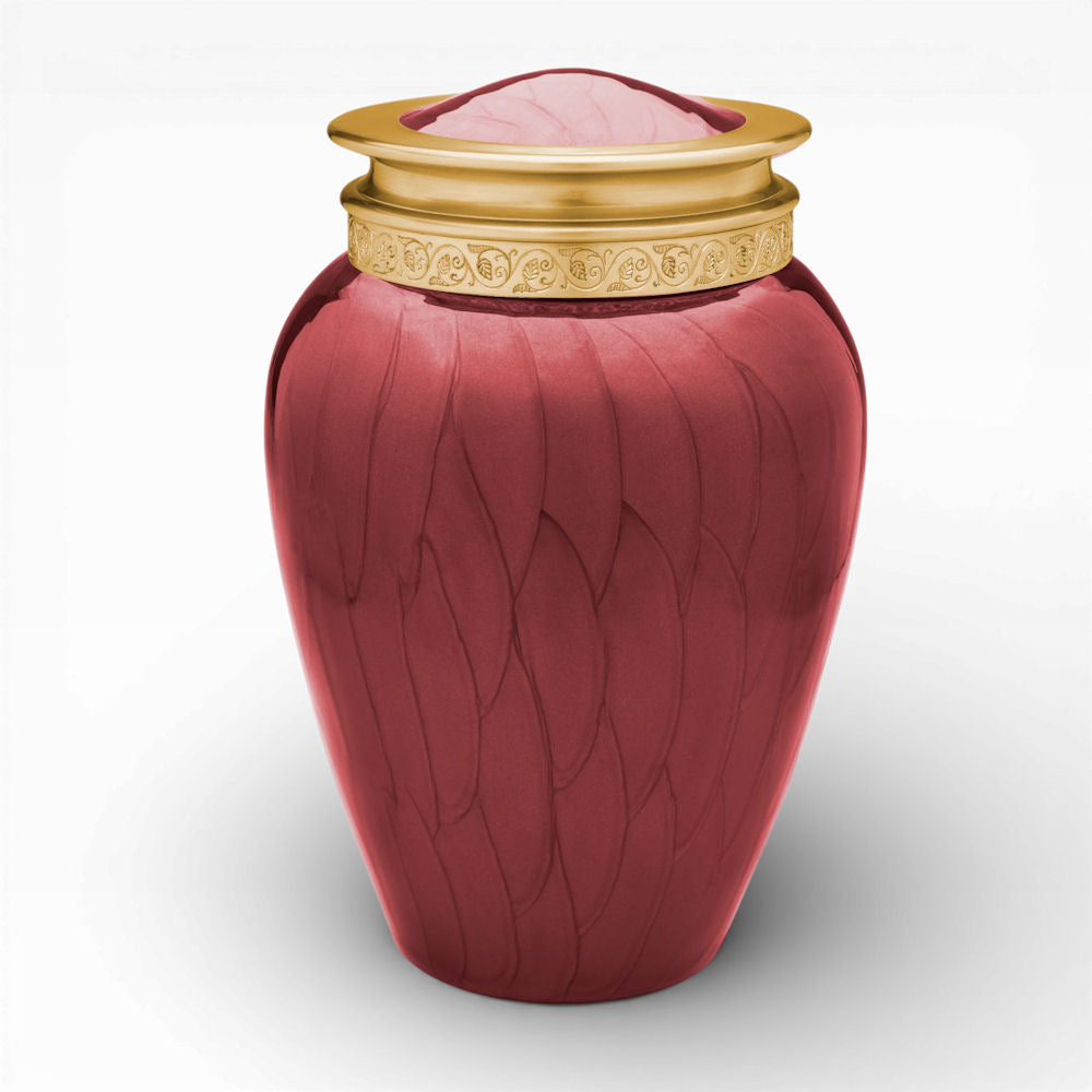 Elegante Humanurne mit Blattstruktur und Ornamentring