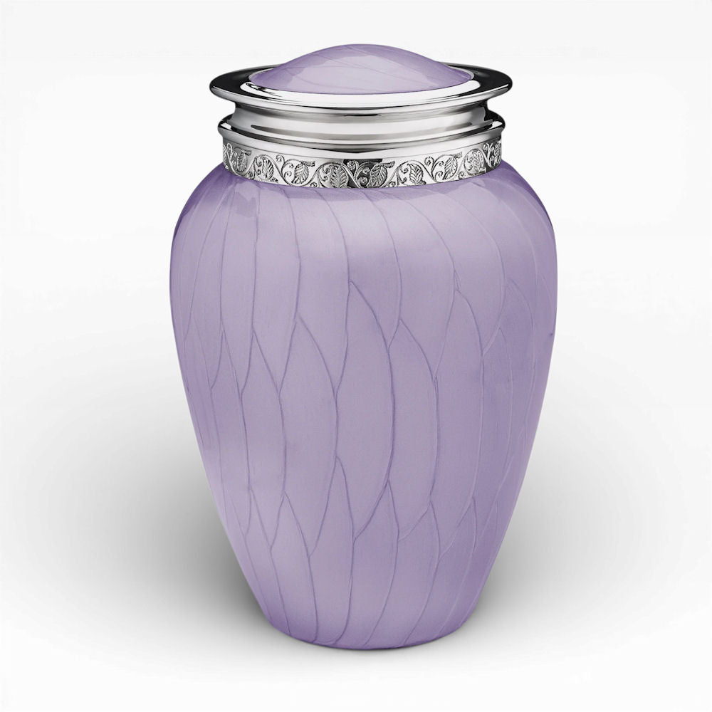 Elegante Humanurne mit Blattstruktur und Ornamentring