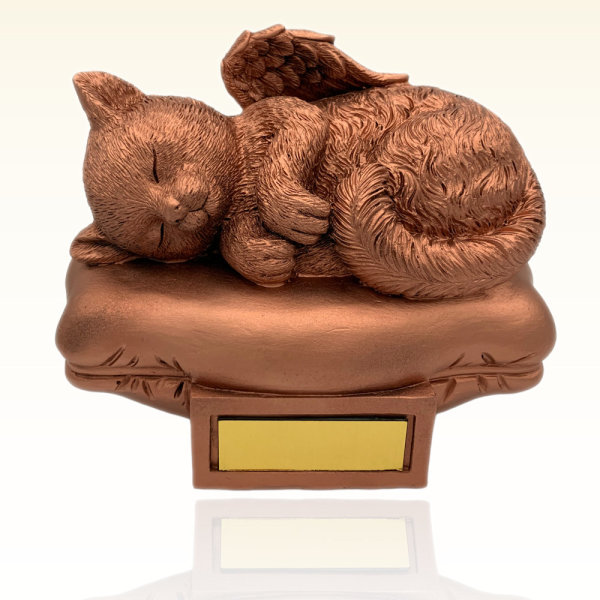 Monello Katzenurne Katze auf Kissen liegend Kupfer Mit Gravur