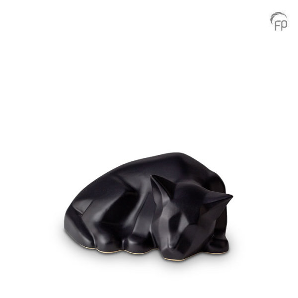 Katzenurne Porzellan Schlafende Katze Modern Schwarz Matt Mit Beschriftung