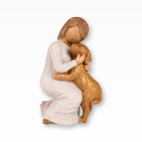 Monello Erinnerungsfigur Frau knuddelt braunen Hund