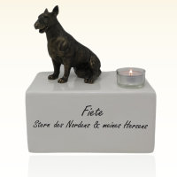 Hundeurne Bullterrier sitzend Tierurne für Zuhause